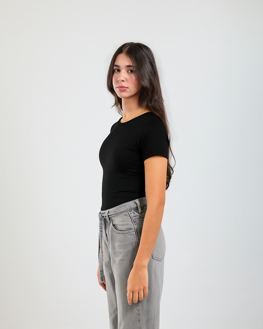 BLACK ROUND NECK SHORT SLEEVES